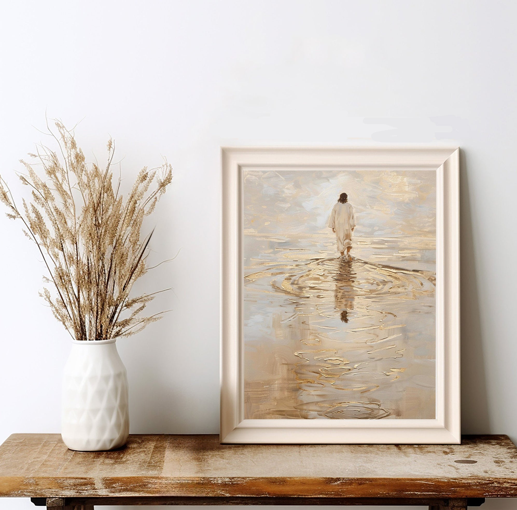 Jesus Christ Walking on Water Poster, I Will Walk With Christ Poster, Bible Verse Wall Art Picture of Christ, Bible Art Poster
